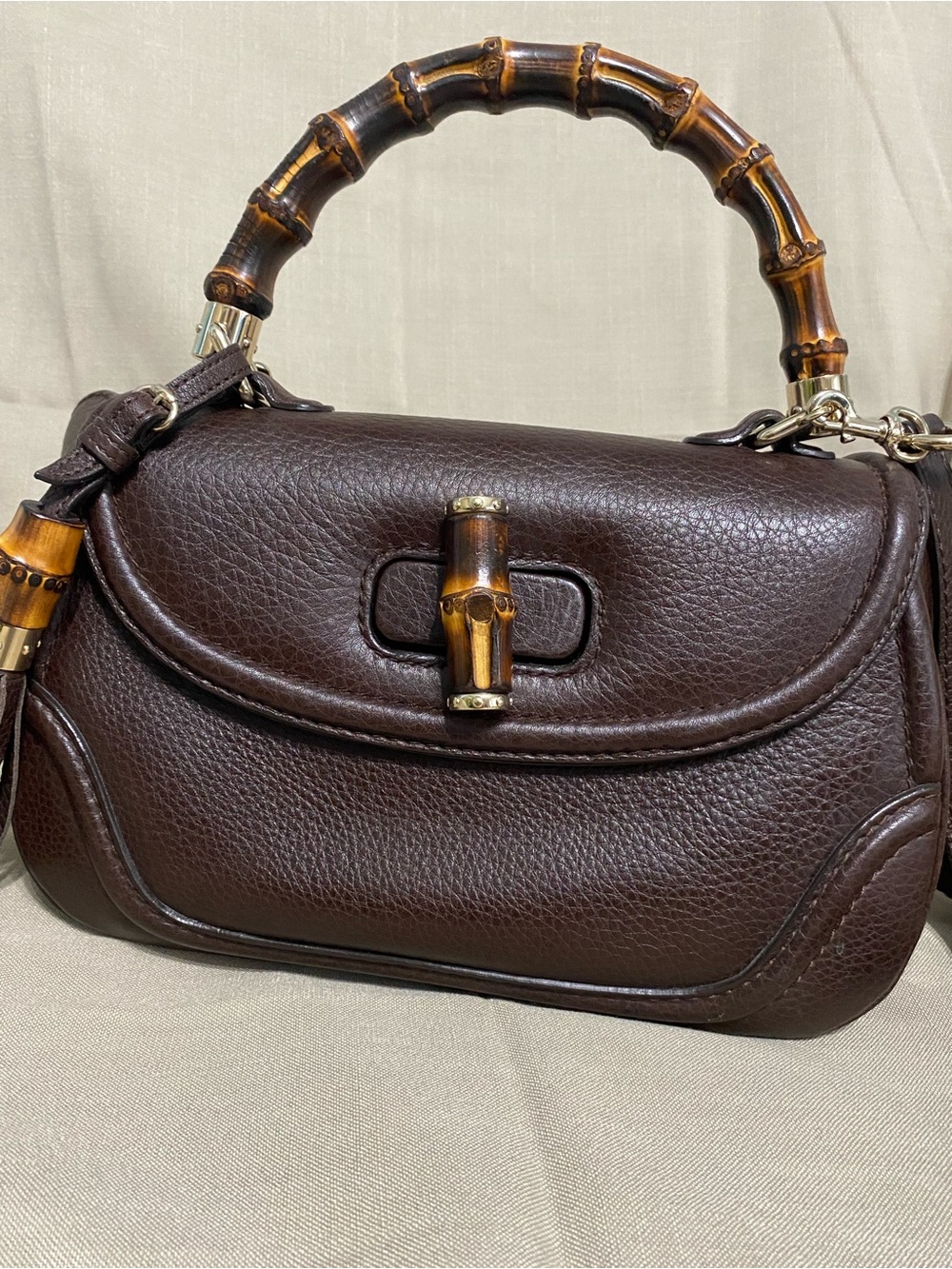Gucci New Bamboo Medium Top Handle Shoulder Bag 2Way Leather Tassel 1947 - Picture 4 of 16